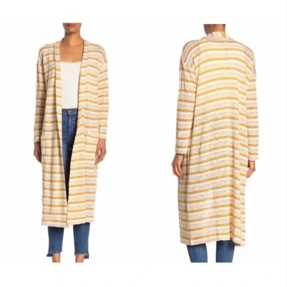 Lou & Grey Golden Yellow Striped Cardigan Duster Size XS - Picture 1 of 3